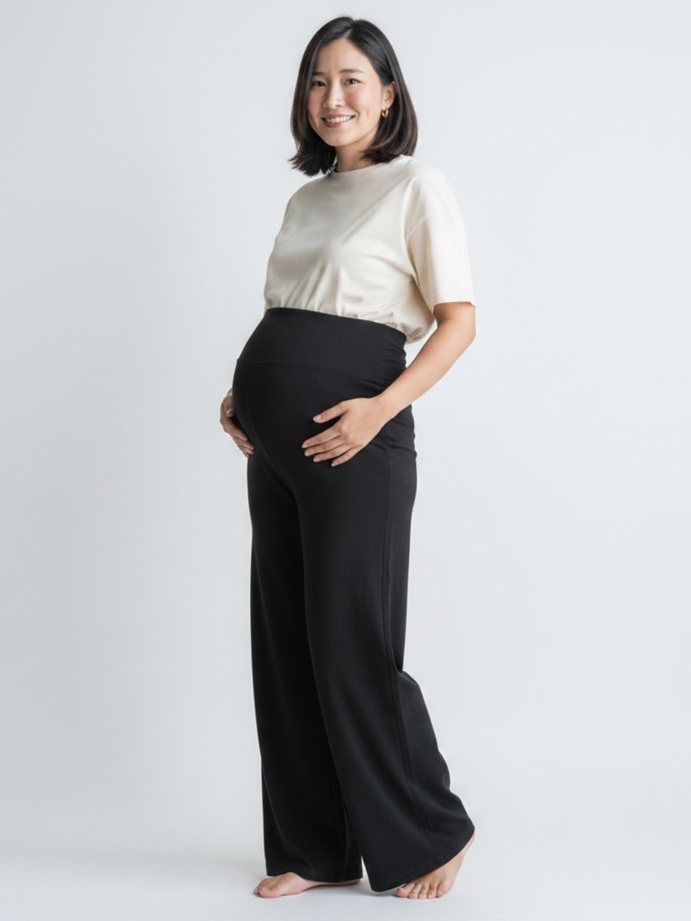 Maternity Oh Baby Motherhood M Wide-Leg Black Comfortable Pants w/ Elastic Band
